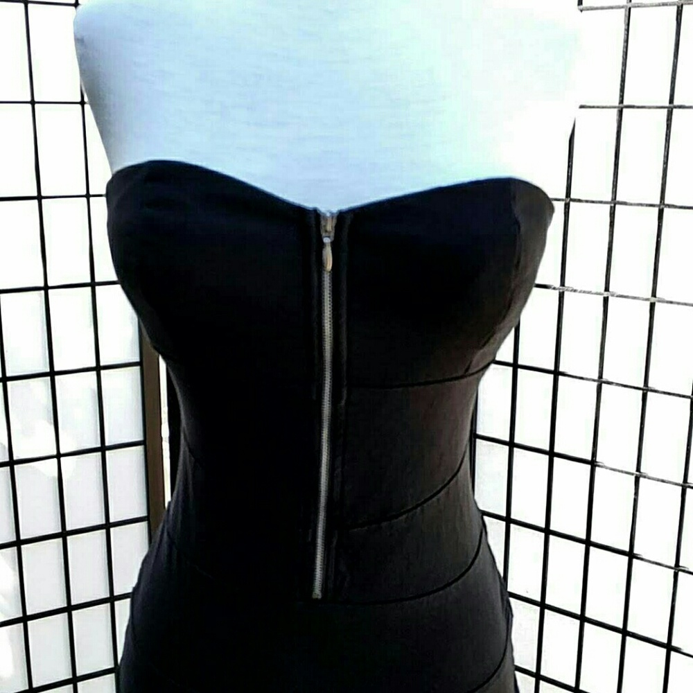 Strapless black mini dress